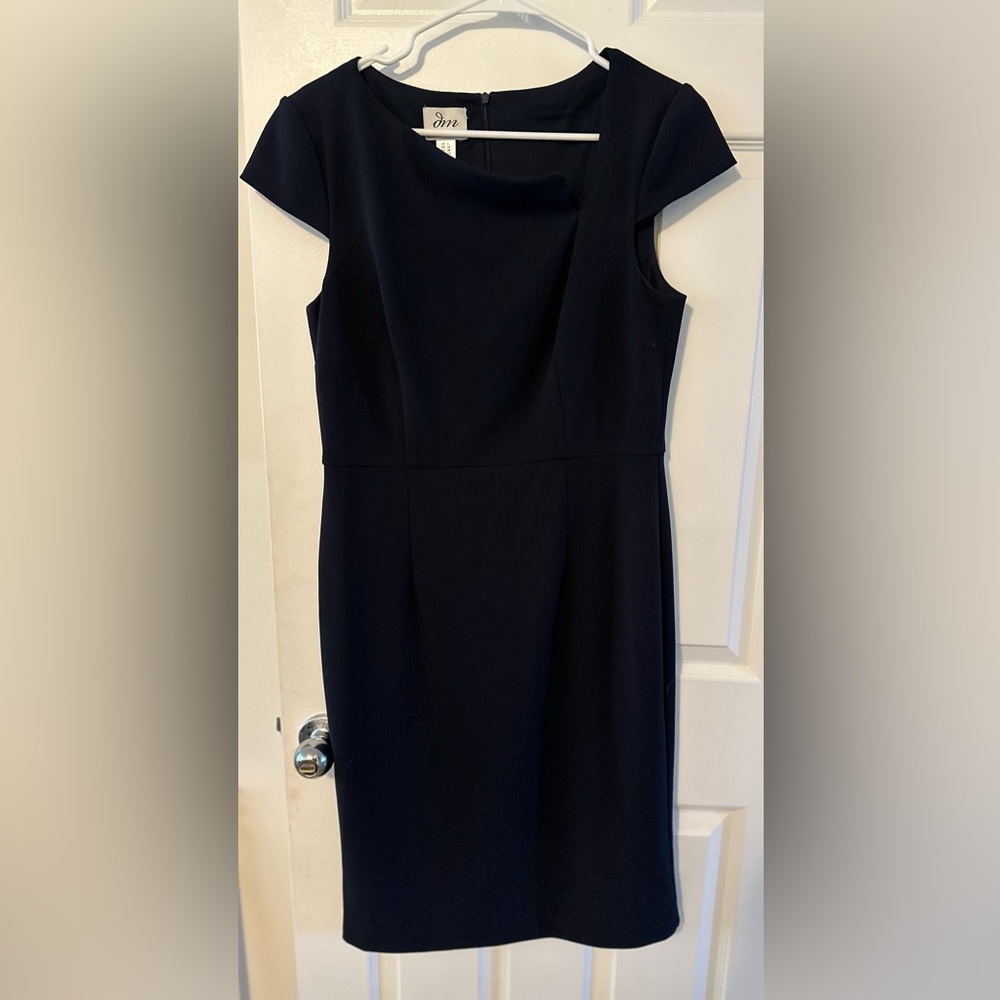 JM Collection Navy Asymmetrical Dress Cap Sleeve